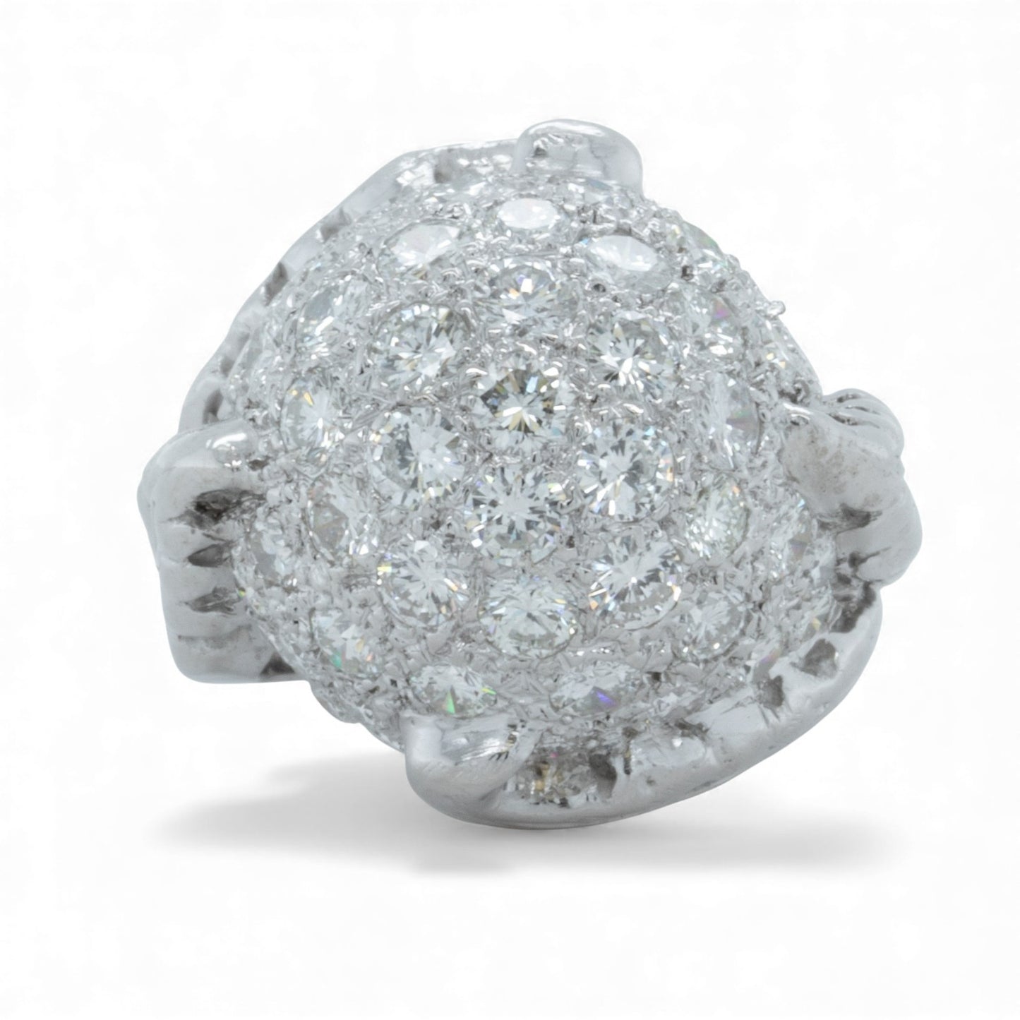 14k White Gold Bombe Pave Diamond Domed Ring 1.25ctw G SI1 Size 3.5 9.1g ANTIQUE