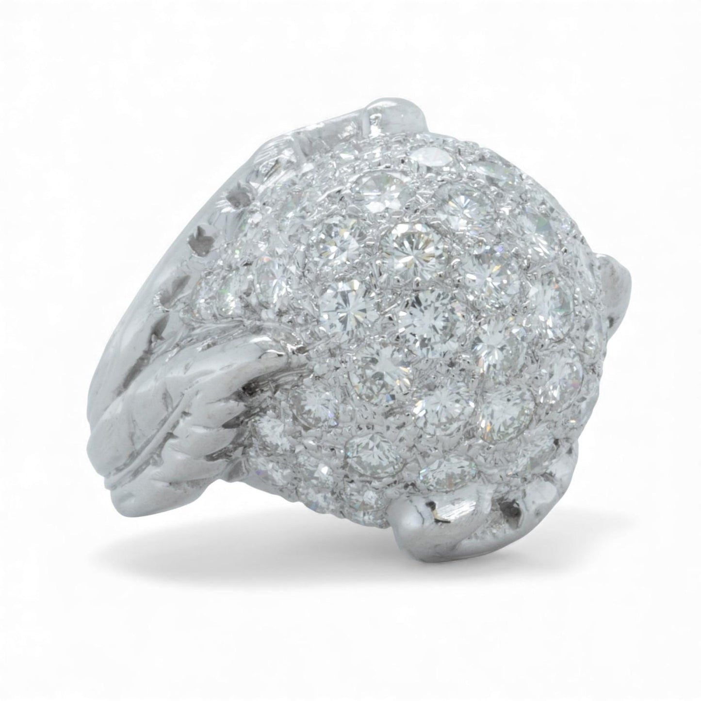 14k White Gold Bombe Pave Diamond Domed Ring 1.25ctw G SI1 Size 3.5 9.1g ANTIQUE