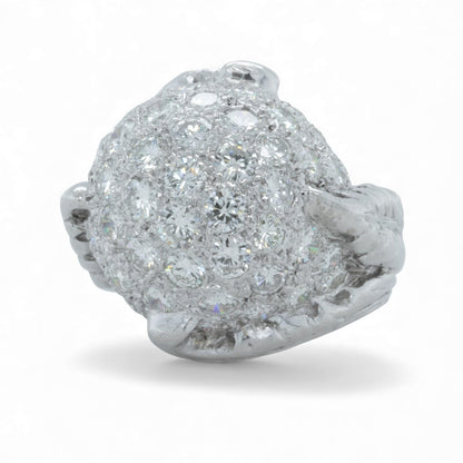 14k White Gold Bombe Pave Diamond Domed Ring 1.25ctw G SI1 Size 3.5 9.1g ANTIQUE