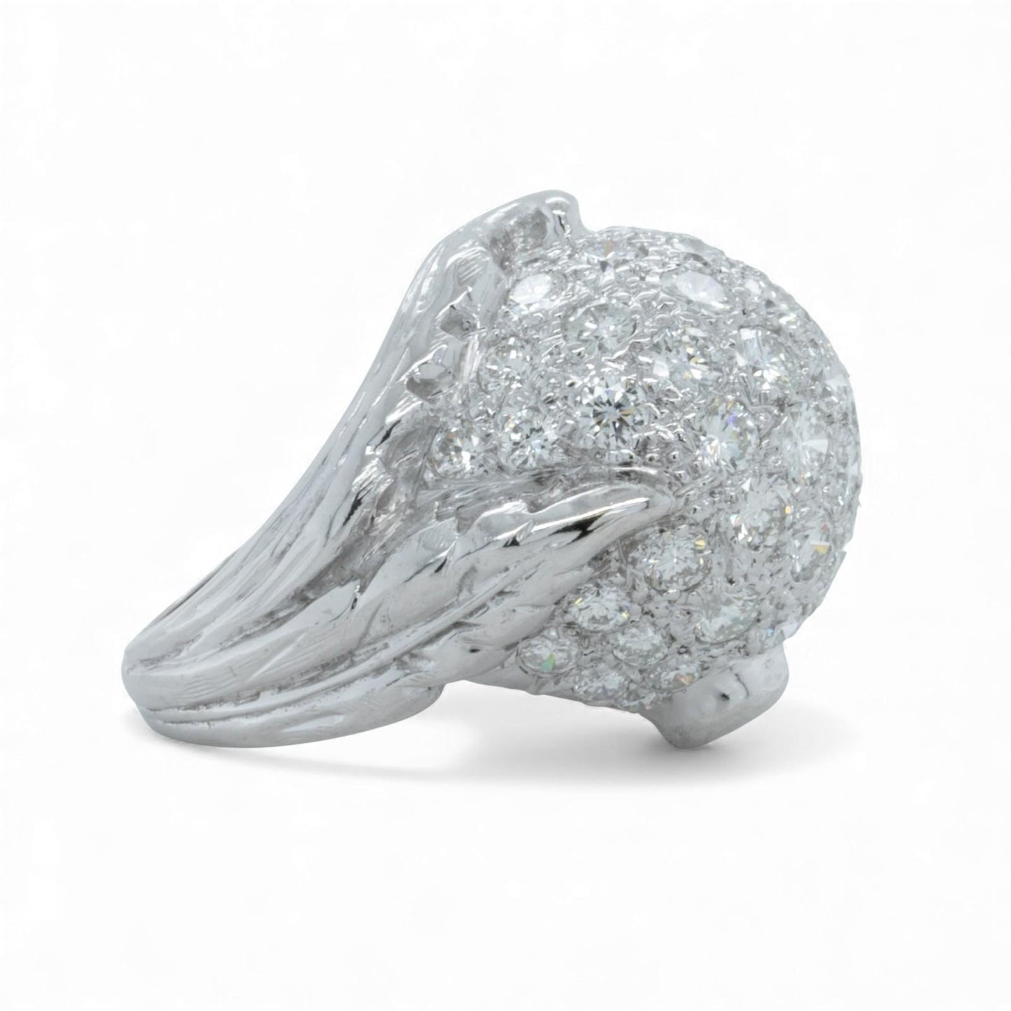 14k White Gold Bombe Pave Diamond Domed Ring 1.25ctw G SI1 Size 3.5 9.1g ANTIQUE