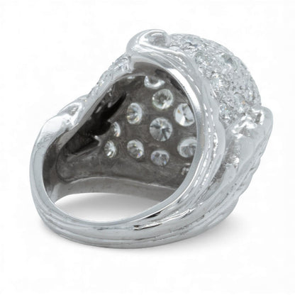 14k White Gold Bombe Pave Diamond Domed Ring 1.25ctw G SI1 Size 3.5 9.1g ANTIQUE