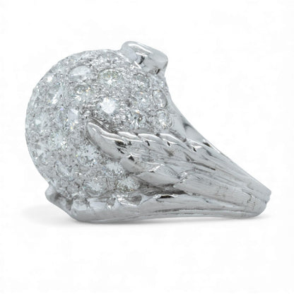 14k White Gold Bombe Pave Diamond Domed Ring 1.25ctw G SI1 Size 3.5 9.1g ANTIQUE