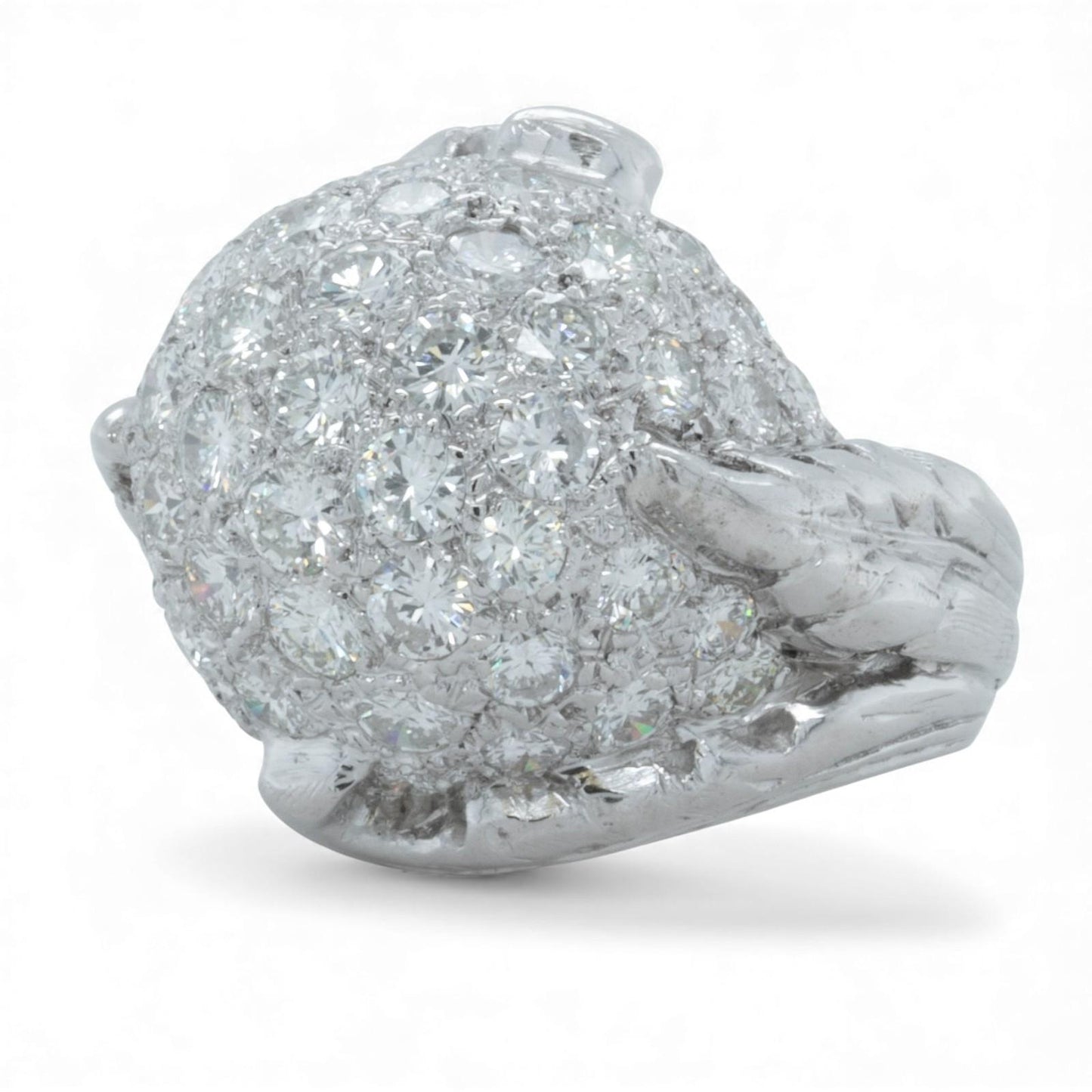 14k White Gold Bombe Pave Diamond Domed Ring 1.25ctw G SI1 Size 3.5 9.1g ANTIQUE