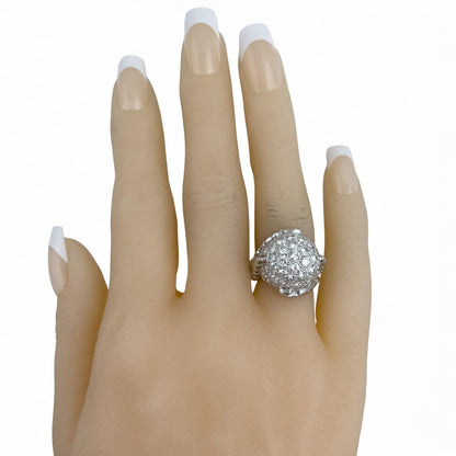 14k White Gold Bombe Pave Diamond Domed Ring 1.25ctw G SI1 Size 3.5 9.1g ANTIQUE