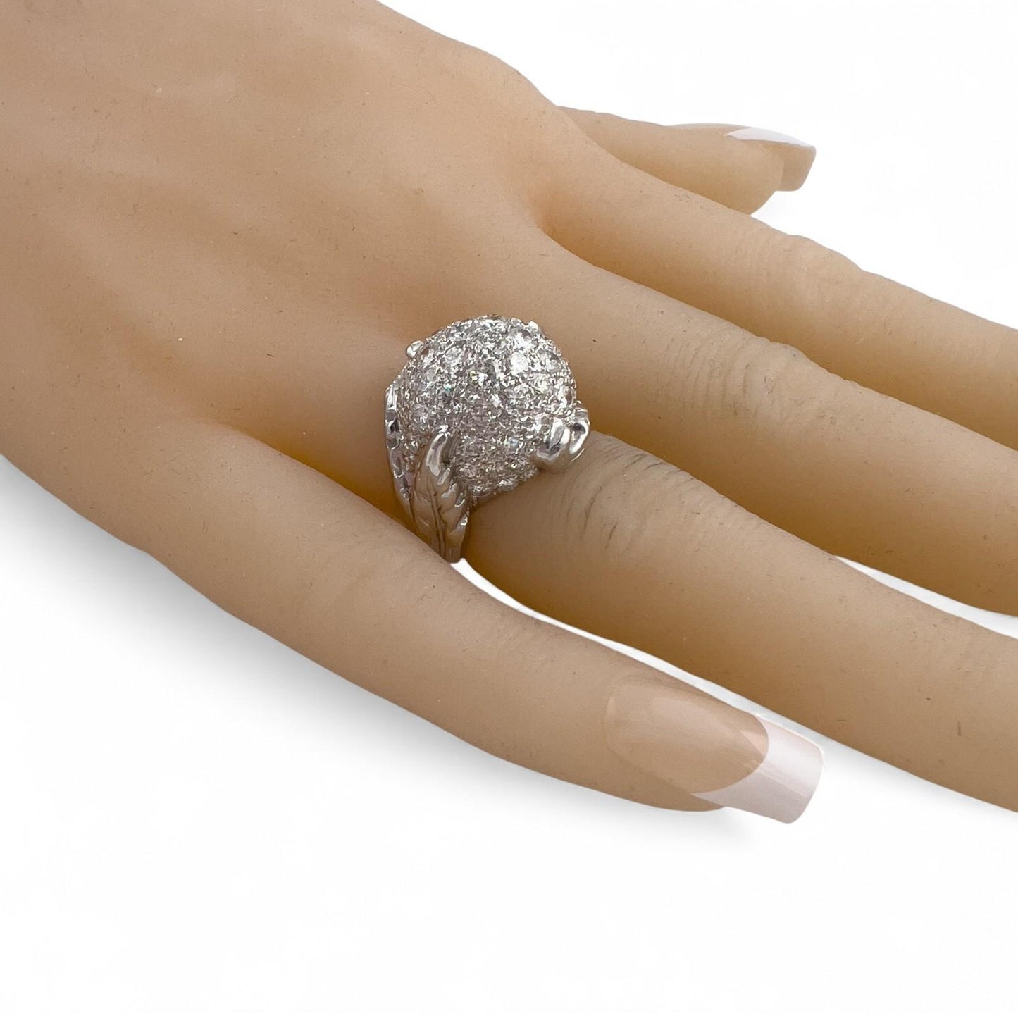 14k White Gold Bombe Pave Diamond Domed Ring 1.25ctw G SI1 Size 3.5 9.1g ANTIQUE