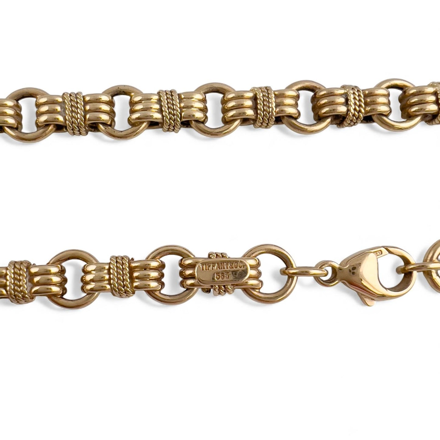 Vintage Tiffany Co. 14k Yellow Gold Twisted Rope Circle Link Choker Necklace 16"