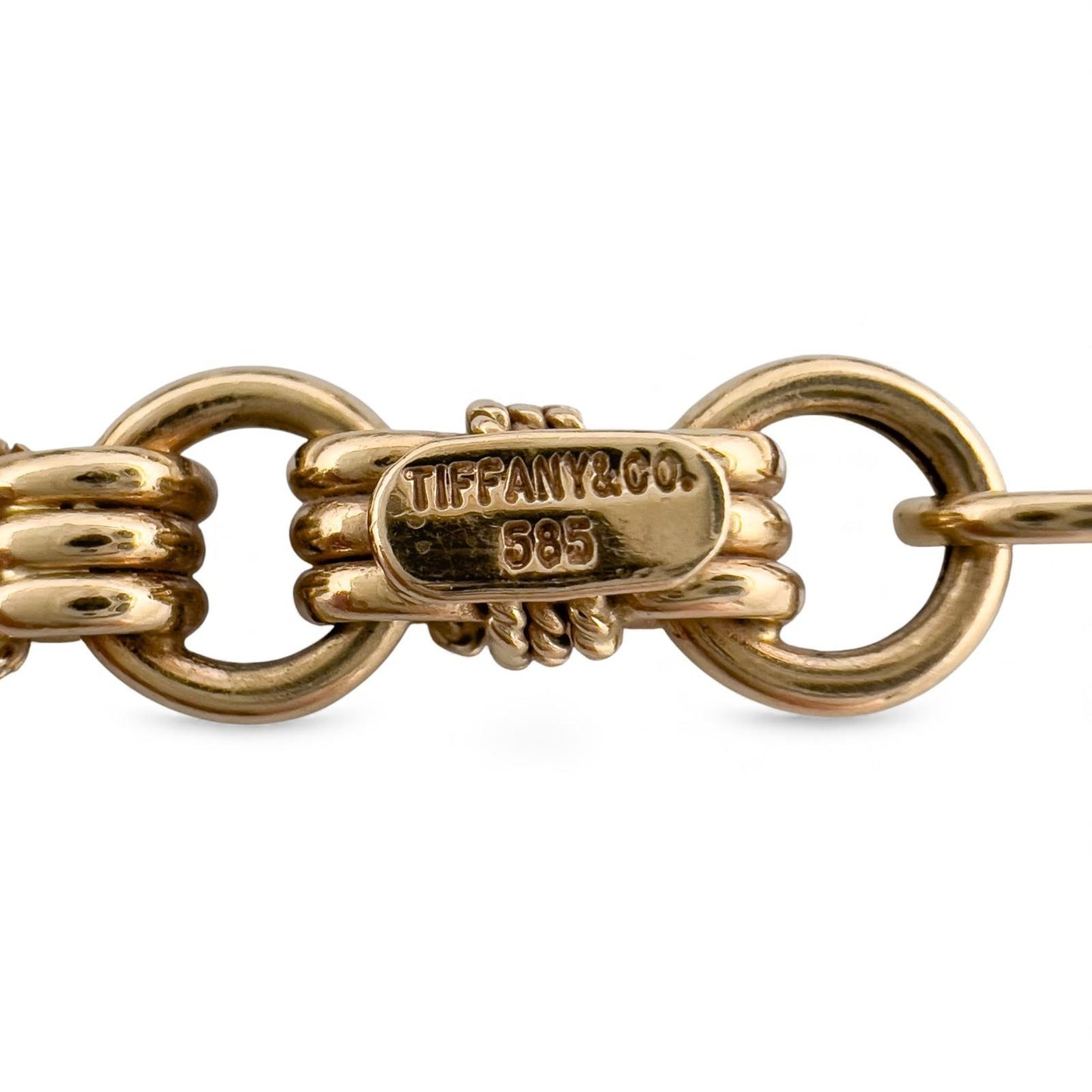 Vintage Tiffany Co. 14k Yellow Gold Twisted Rope Circle Link Choker Necklace 16"