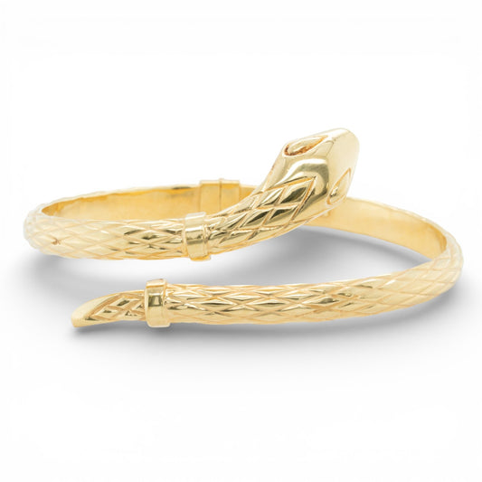 Vintage 14k Yellow Gold Etched Serpent Snake Hinged Bangle Bracelet 6.75" ITALY