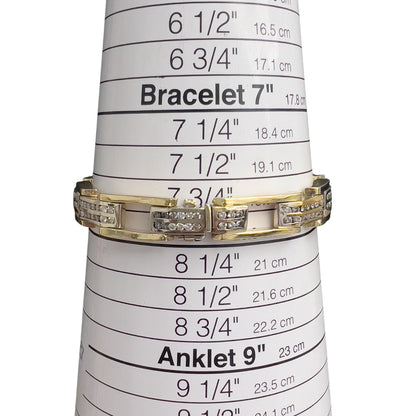 14k White & Yellow Gold Two Row Diamond Bar Link Station Bracelet 3.00ctw 8.25"
