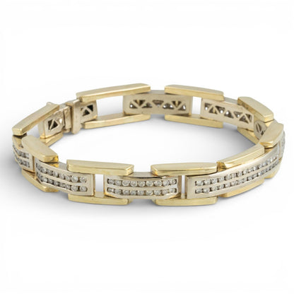 14k White & Yellow Gold Two Row Diamond Bar Link Station Bracelet 3.00ctw 8.25"