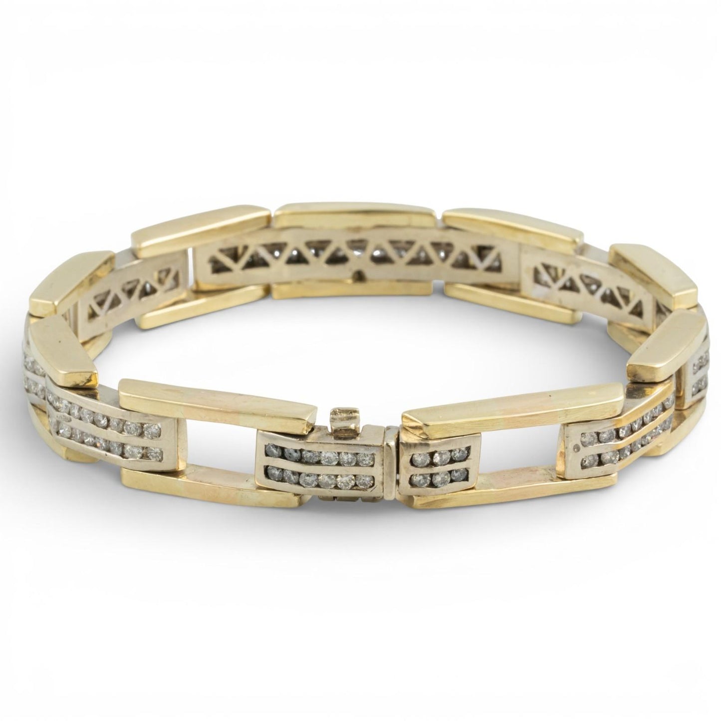 14k White & Yellow Gold Two Row Diamond Bar Link Station Bracelet 3.00ctw 8.25"