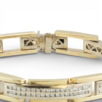 14k White & Yellow Gold Two Row Diamond Bar Link Station Bracelet 3.00ctw 8.25"