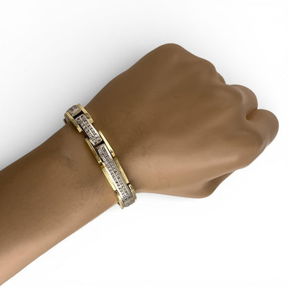 14k White & Yellow Gold Two Row Diamond Bar Link Station Bracelet 3.00ctw 8.25"