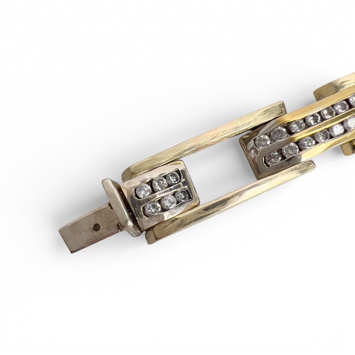 14k White & Yellow Gold Two Row Diamond Bar Link Station Bracelet 3.00ctw 8.25"