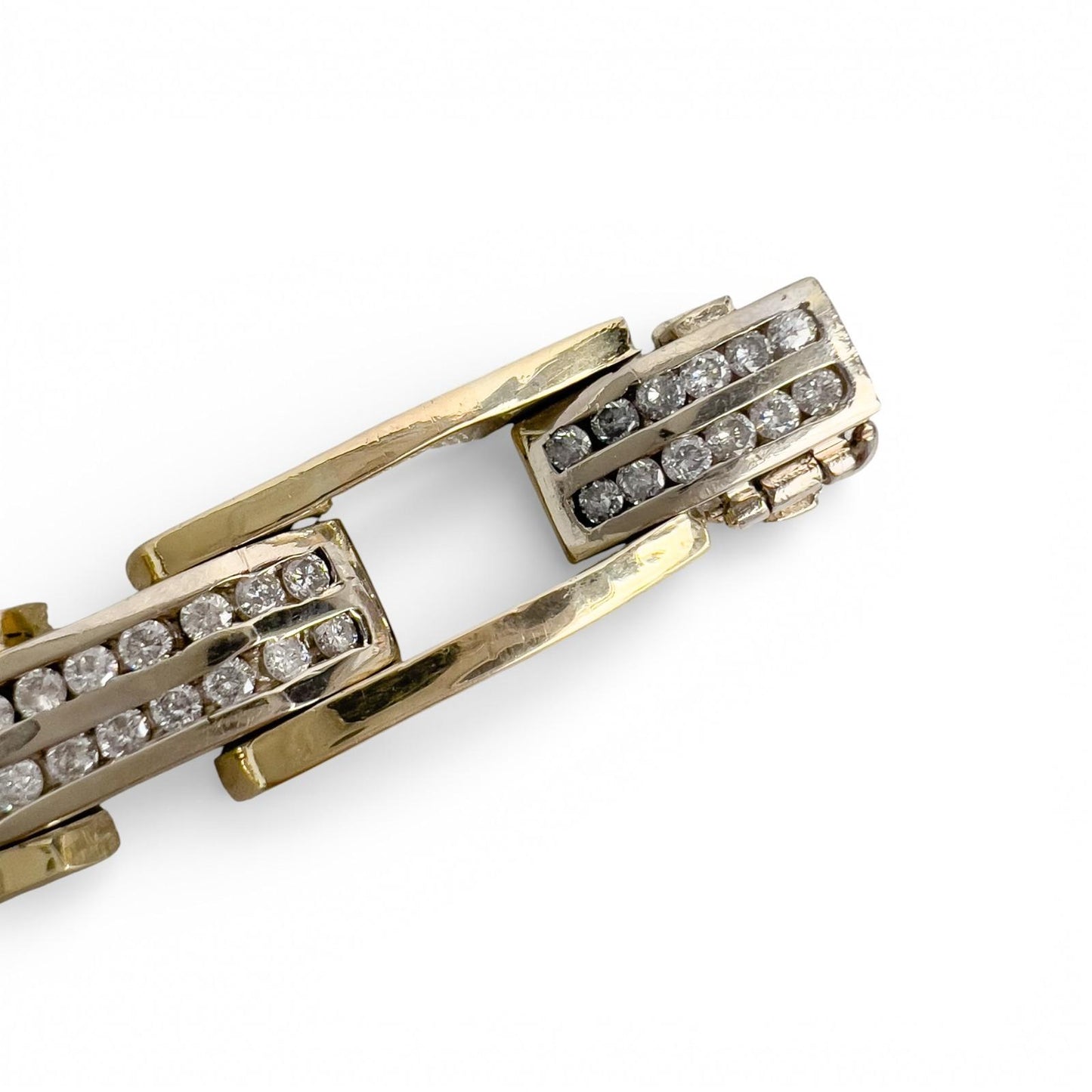 14k White & Yellow Gold Two Row Diamond Bar Link Station Bracelet 3.00ctw 8.25"