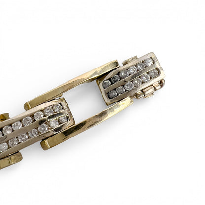 14k White & Yellow Gold Two Row Diamond Bar Link Station Bracelet 3.00ctw 8.25"