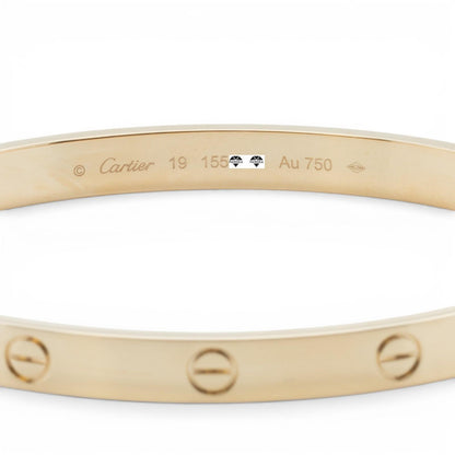 2025 Cartier LOVE 18k Yellow Gold NEW STYLE Classic Bracelet SZ 19 BAG BOX CERT