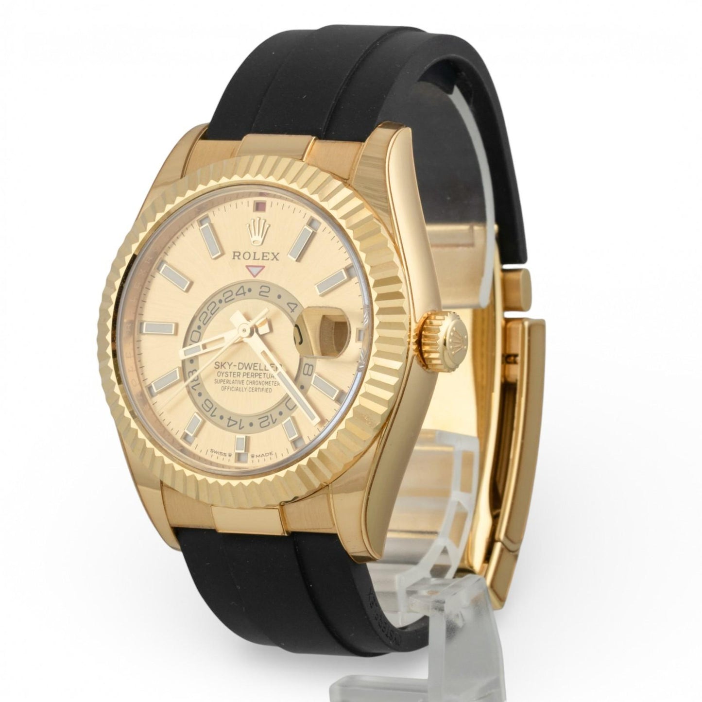 Rolex Sky-Dweller 18k Yellow Gold Champagne Oysterflex 42mm 336238 BOX + PAPERS