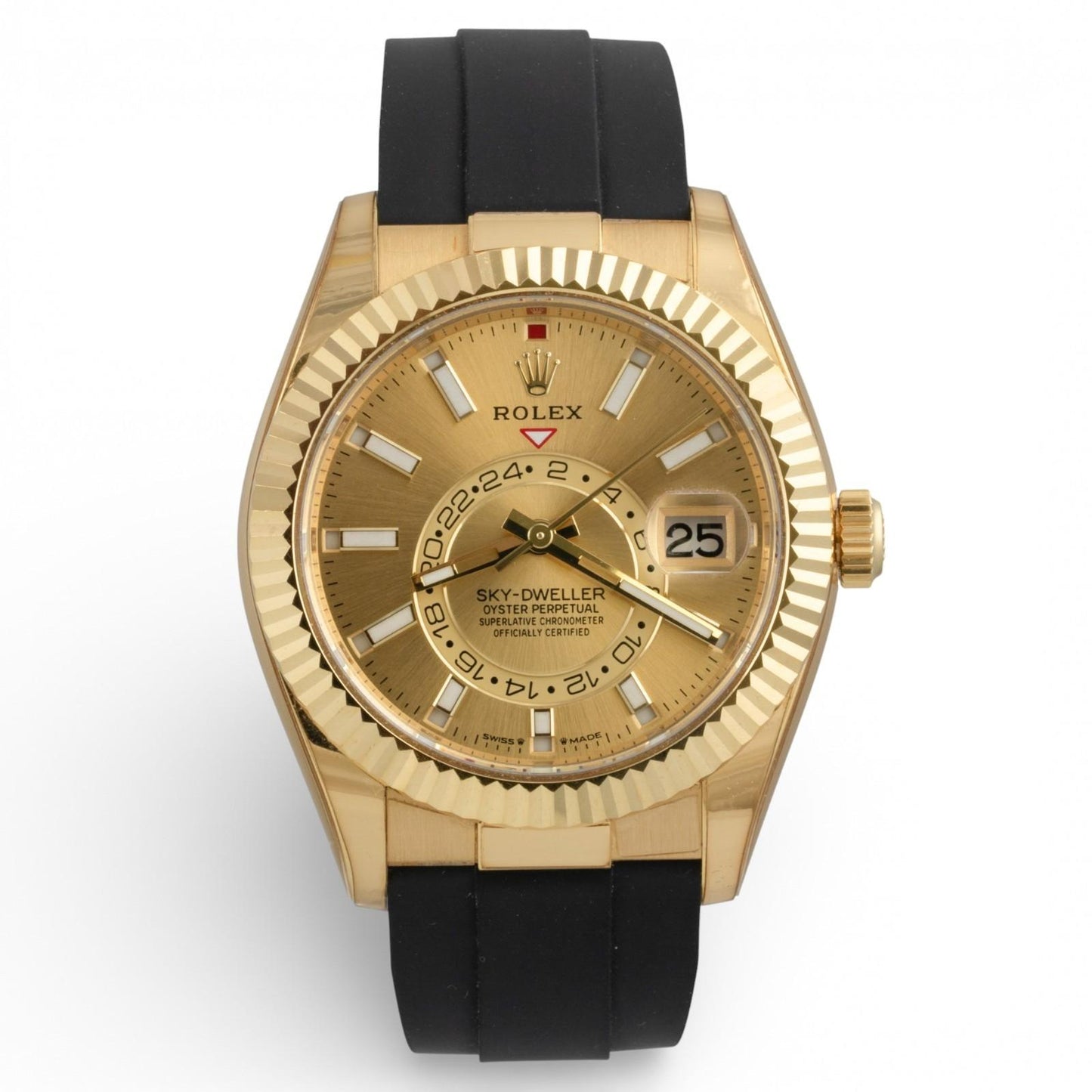 Rolex Sky-Dweller 18k Yellow Gold Champagne Oysterflex 42mm 336238 BOX + PAPERS