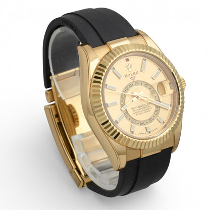 Rolex Sky-Dweller 18k Yellow Gold Champagne Oysterflex 42mm 336238 BOX + PAPERS