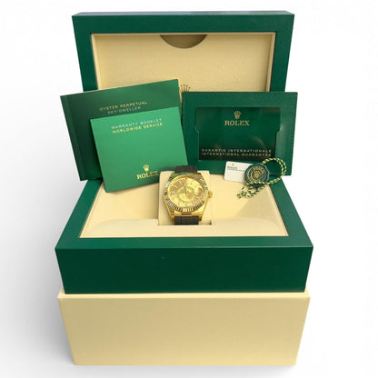 Rolex Sky-Dweller 18k Yellow Gold Champagne Oysterflex 42mm 336238 BOX + PAPERS