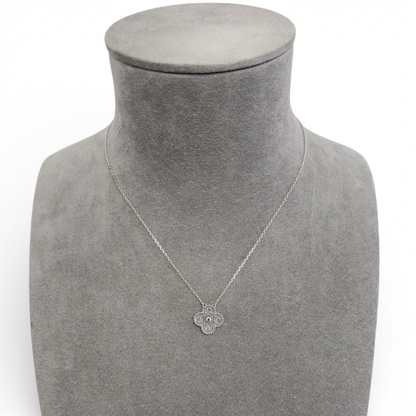 Van Cleef Arpels Vintage Alhambra 18k White Gold Diamond Necklace 16.5" BOX CARD