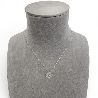 Van Cleef Arpels Vintage Alhambra 18k White Gold Diamond Necklace 16.5" BOX CARD
