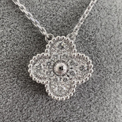 Van Cleef Arpels Vintage Alhambra 18k White Gold Diamond Necklace 16.5" BOX CARD