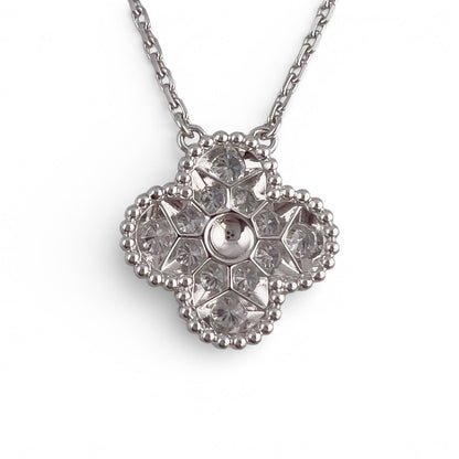 Van Cleef Arpels Vintage Alhambra 18k White Gold Diamond Necklace 16.5" BOX CARD