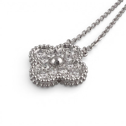 Van Cleef Arpels Vintage Alhambra 18k White Gold Diamond Necklace 16.5" BOX CARD