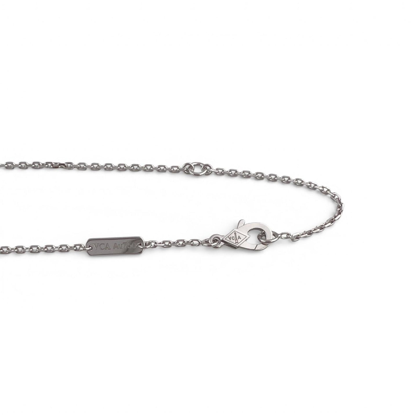 Van Cleef Arpels Vintage Alhambra 18k White Gold Diamond Necklace 16.5" BOX CARD