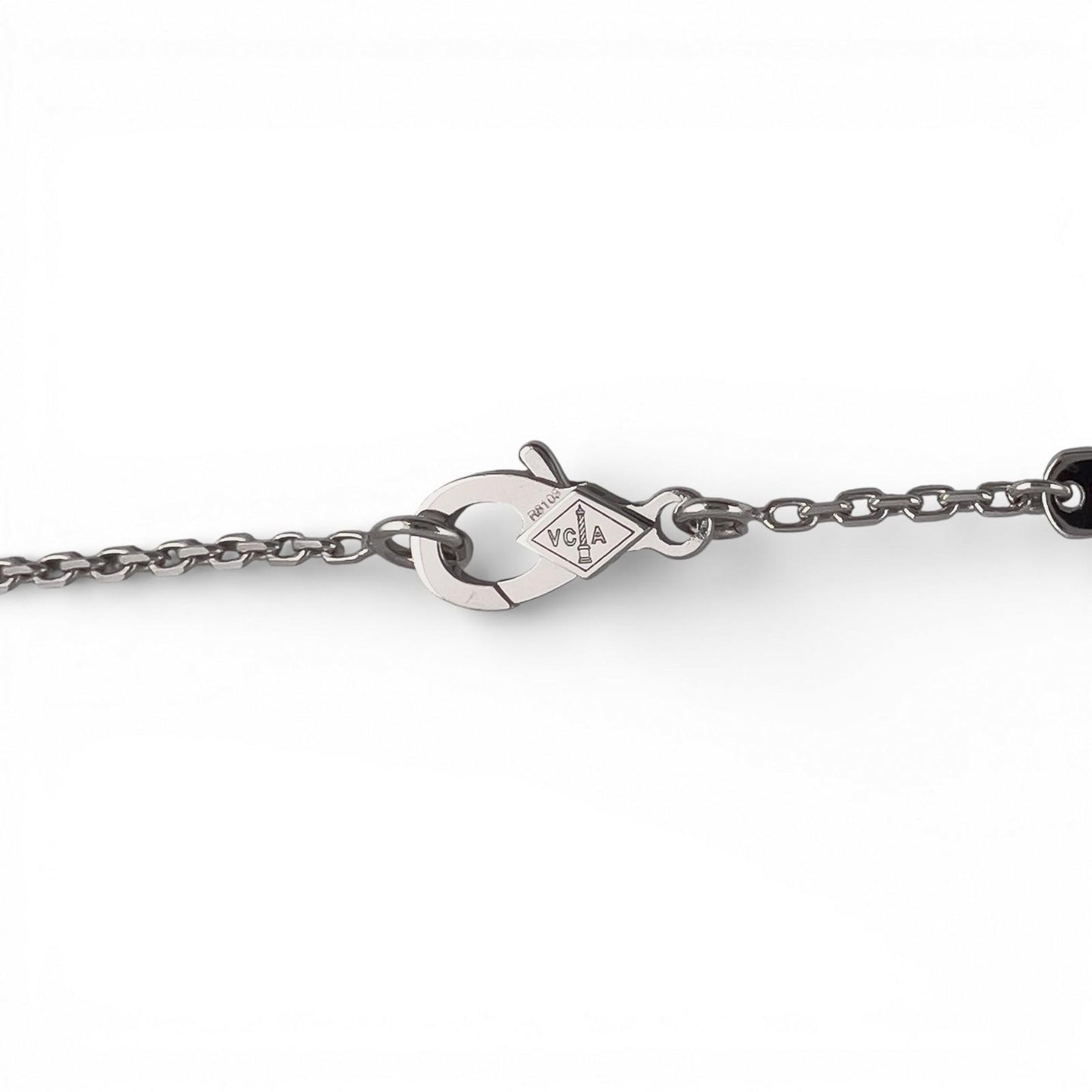 Van Cleef Arpels Vintage Alhambra 18k White Gold Diamond Necklace 16.5" BOX CARD