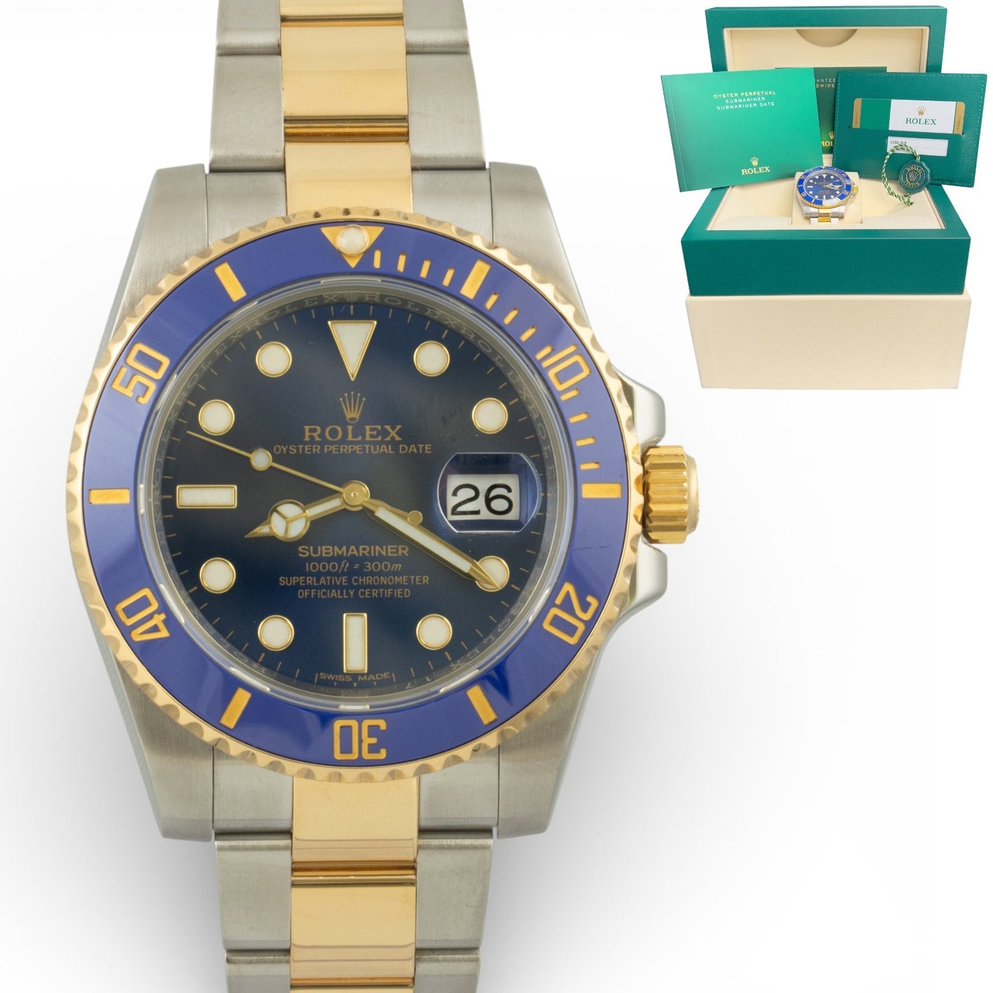 Rolex Submariner 18k Gold & Stainless Steel Blue 40mm 116613 LB BOX PAPERS