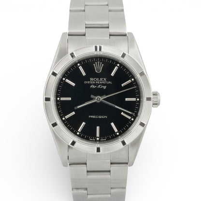 2000 Rolex Air King 14010M Black Dial 34mm Stainless Steel Engine Turned Watch