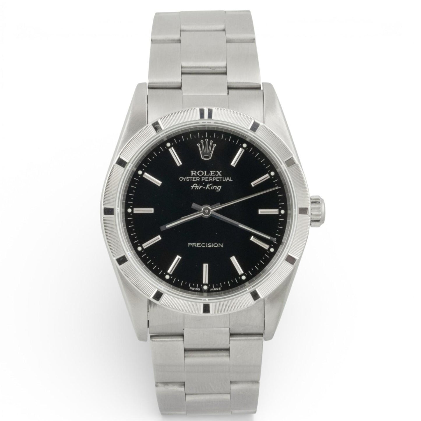 2000 Rolex Air King 14010M Black Dial 34mm Stainless Steel Engine Turned Watch