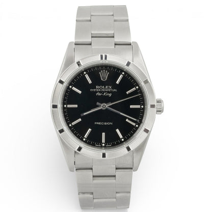 2000 Rolex Air King 14010M Black Dial 34mm Stainless Steel Engine Turned Watch