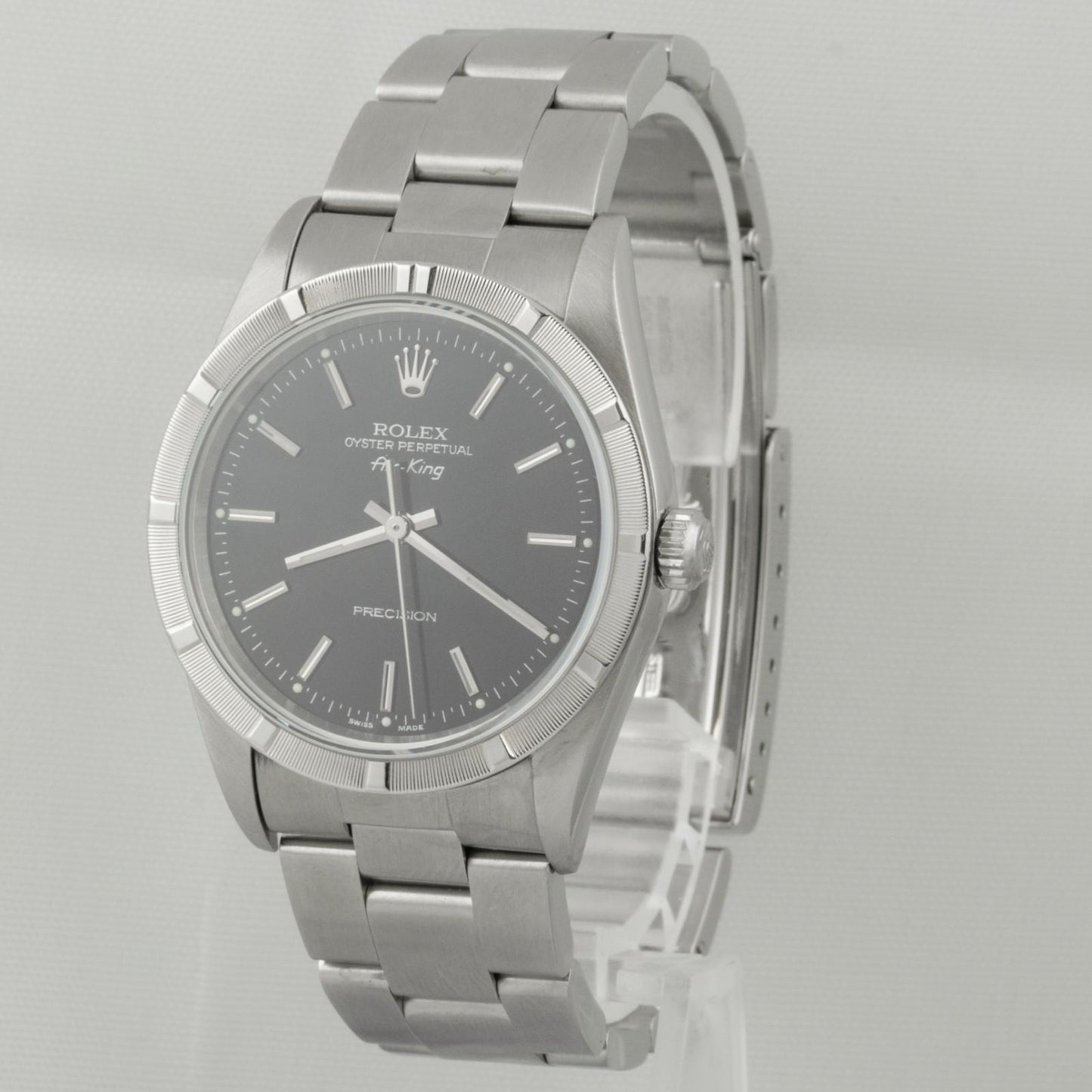 2000 Rolex Air King 14010M Black Dial 34mm Stainless Steel Engine Turned Watch