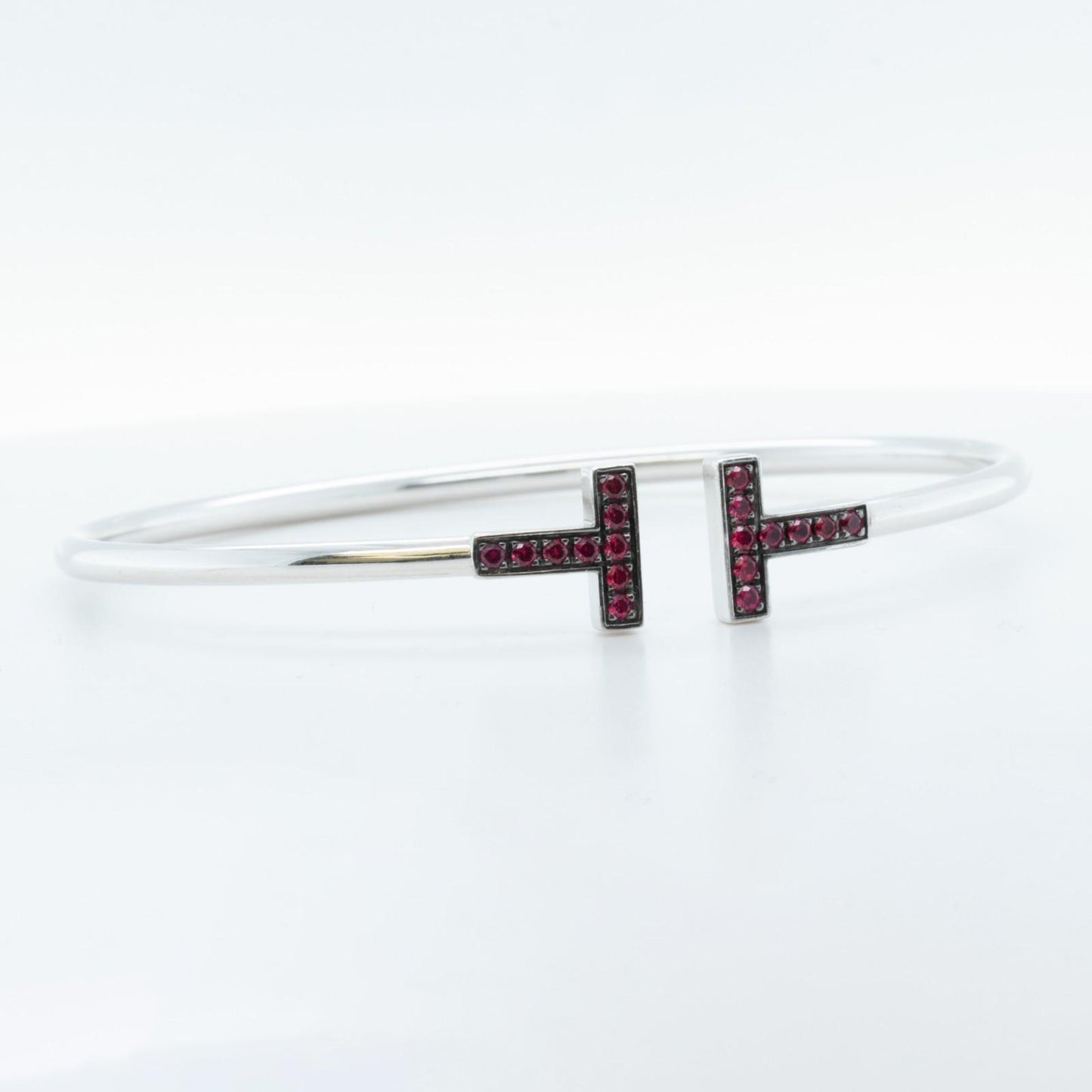 Tiffany & Co. Ruby Square T 18k White Gold Bangle Bracelet Italy GIFT BAG + BOX