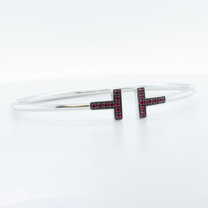 Tiffany & Co. Ruby Square T 18k White Gold Bangle Bracelet Italy GIFT BAG + BOX
