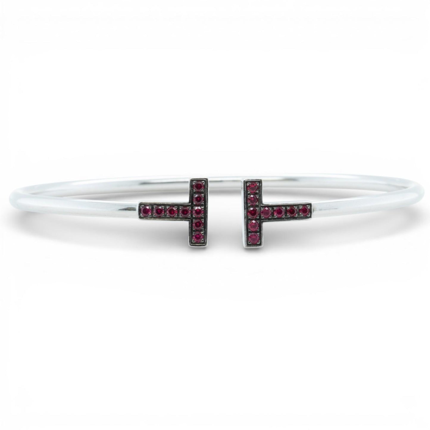 Tiffany & Co. Ruby Square T 18k White Gold Bangle Bracelet Italy GIFT BAG + BOX