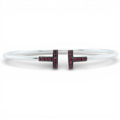 Tiffany & Co. Ruby Square T 18k White Gold Bangle Bracelet Italy GIFT BAG + BOX
