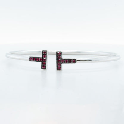 Tiffany & Co. Ruby Square T 18k White Gold Bangle Bracelet Italy GIFT BAG + BOX