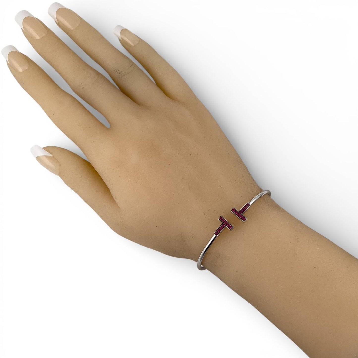 Tiffany & Co. Ruby Square T 18k White Gold Bangle Bracelet Italy GIFT BAG + BOX
