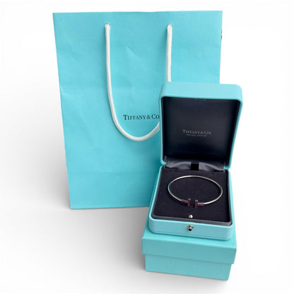Tiffany & Co. Ruby Square T 18k White Gold Bangle Bracelet Italy GIFT BAG + BOX