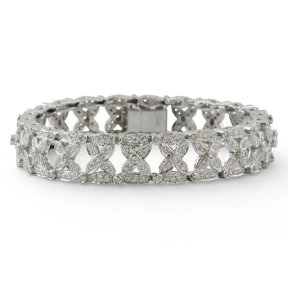 18k White Gold Diamond Fancy Leaf Link Station Bracelet 4.00ctw H-I SI2 50g