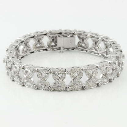 18k White Gold Diamond Fancy Leaf Link Station Bracelet 4.00ctw H-I SI2 50g