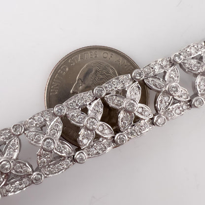18k White Gold Diamond Fancy Leaf Link Station Bracelet 4.00ctw H-I SI2 50g