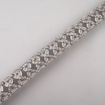 18k White Gold Diamond Fancy Leaf Link Station Bracelet 4.00ctw H-I SI2 50g