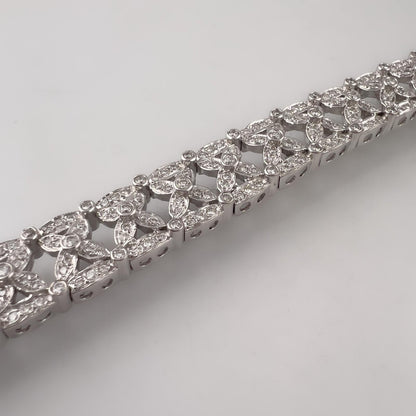 18k White Gold Diamond Fancy Leaf Link Station Bracelet 4.00ctw H-I SI2 50g