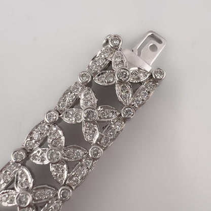 18k White Gold Diamond Fancy Leaf Link Station Bracelet 4.00ctw H-I SI2 50g